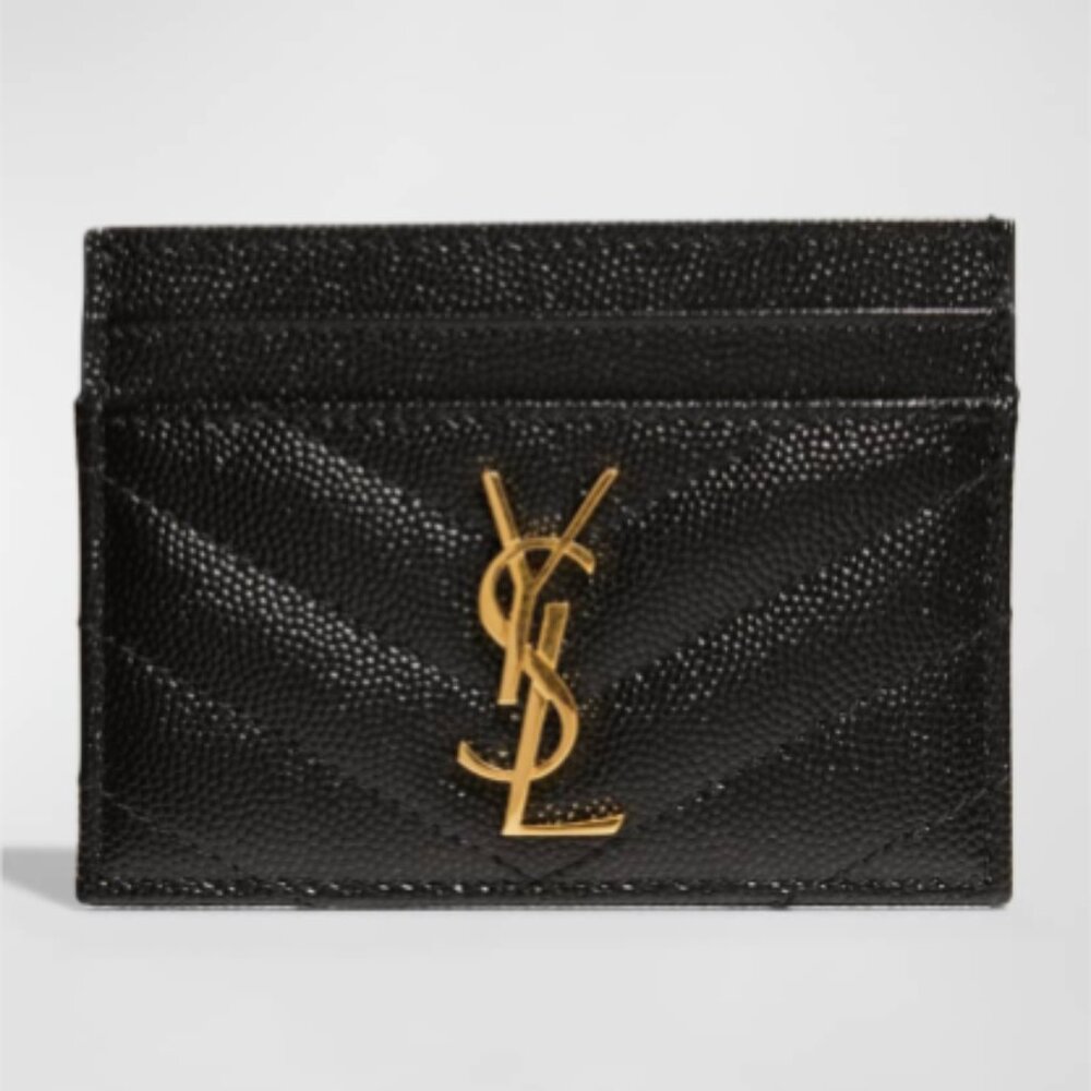 Authentic YSL Monogram Card Case in Grained Leather